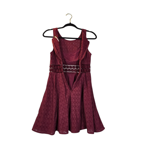 Free People Womens XS Lace Mini Dress Tibetian Red Floral Cut Out Knit Skater - Picture 6 of 15